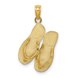 14k Yellow Gold Flip Flop Pendant with Detailed Sandal Design, Beach and Ocean Theme