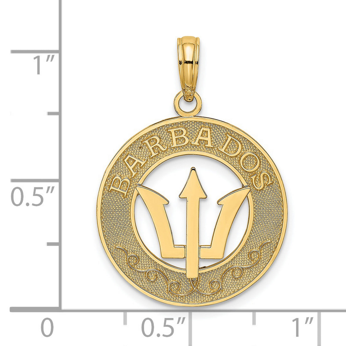 14k Yellow Gold Barbados Trident Pendant, Cultural Symbol Medallion for Men and Women