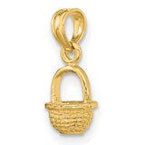 14k Yellow Gold Basket Charm Pendant with Woven Texture, Nature Motif Design
