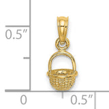 14k Yellow Gold Basket Charm Pendant with Woven Texture, Nature Motif Design
