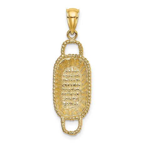 14k Yellow Gold Offering Plate Pendant with Woven Basket Texture, Religious Charm