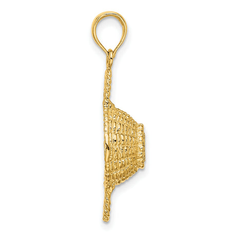 14k Yellow Gold Pendant with Textured Woven Design, Round Greek Motif Medallion Charm