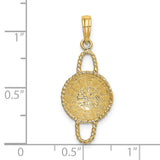 14k Yellow Gold Pendant with Textured Woven Design, Round Greek Motif Medallion Charm