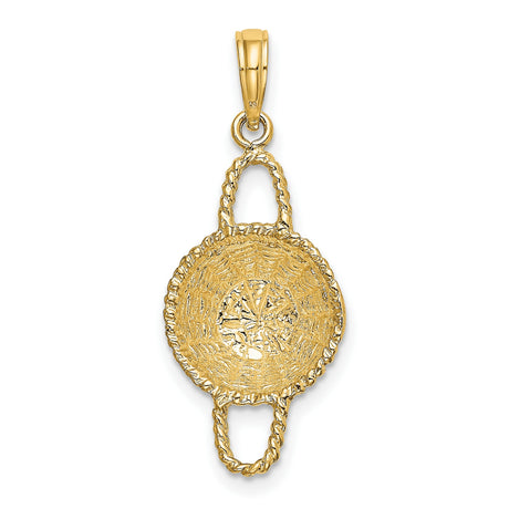 14k Yellow Gold Pendant with Textured Woven Design, Round Greek Motif Medallion Charm