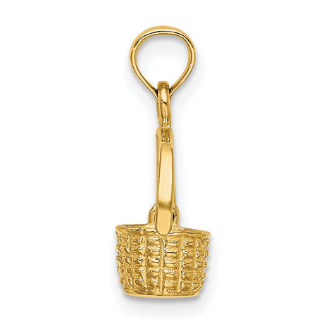 14k Yellow Gold Basket Charm Pendant with Movable Handle and Woven Design