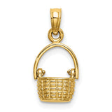 14k Yellow Gold Basket Charm Pendant with Movable Handle and Woven Design