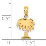 14k Yellow Gold Palm Tree Pendant Charm, Tropical Beach Vacation Style