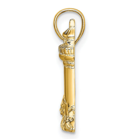 14k Yellow Gold Pendant, Lighthouse and Cottage Scene, Nautical Coastal Theme for Women