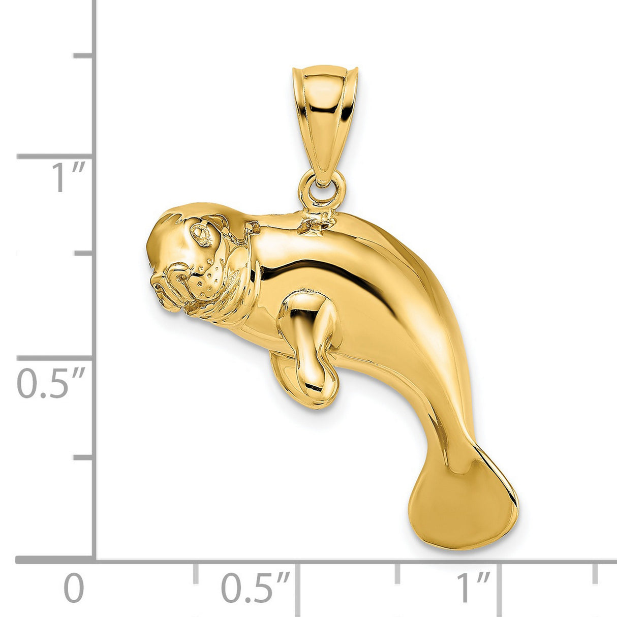 14k Yellow Gold Manatee Pendant, Detailed Marine Life Charm, Nautical Ocean Theme