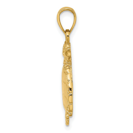 14k Yellow Gold Sea Turtle Pendant, Nautical Ocean Charm Symbolizing Longevity and Wisdom