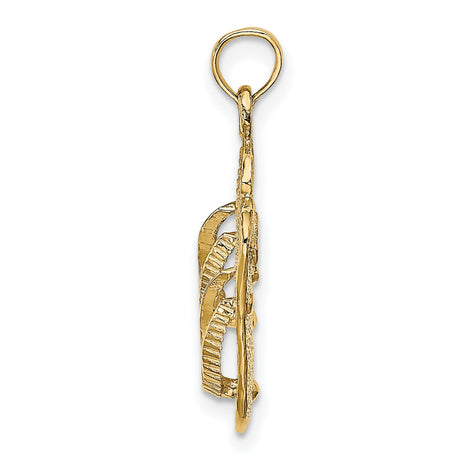 14k Yellow Gold Flip Flop Pendant, Textured Sandal Charm, Coastal Beach Style for Women