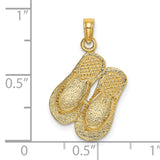14k Yellow Gold Flip Flop Pendant, Textured Sandal Charm, Coastal Beach Style for Women