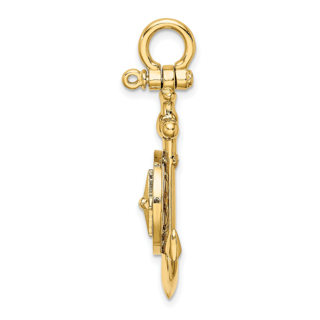 14k Yellow Gold Anchor and Compass Pendant, Nautical Maritime Theme for Men