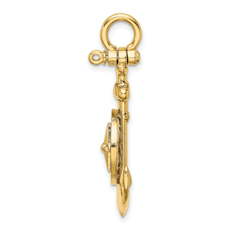 14k Yellow Gold Anchor and Compass Pendant, Nautical Maritime Theme for Men