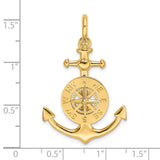 14k Yellow Gold Anchor and Compass Pendant, Nautical Maritime Theme for Men