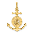 14k Yellow Gold Anchor and Compass Pendant, Nautical Maritime Theme for Men