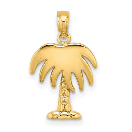 14k Yellow Gold Palm Tree Pendant, Tropical Island Charm for Women or Unisex Wear