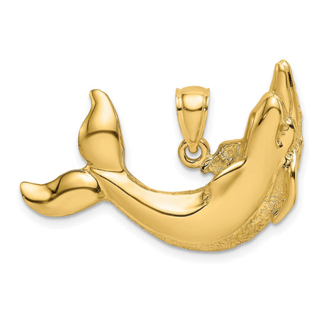 14k Yellow Gold Dolphin Pendant with Curved Dolphins, Ocean and Nautical Theme