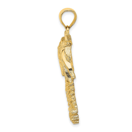 14k Yellow Gold Double Palm Tree Pendant, Tropical Beach Charm for Men and Women