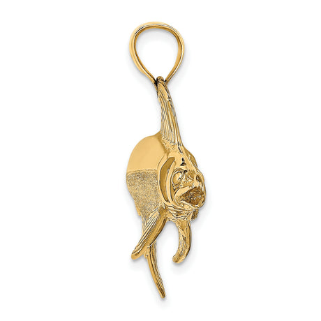 14k Yellow Gold Swordfish Pendant, Detailed Nautical Design for Men or Unisex