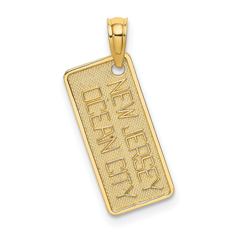 14k Yellow Gold Ocean City NJ Pendant, Rectangular New Jersey Charm, Coastal Travel Jewelry