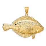 14k Yellow Gold Flounder Fish Pendant, Textured Nautical Sea Creature Charm for Men or Unisex