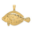 14k Yellow Gold Flounder Fish Pendant, Textured Nautical Sea Creature Charm for Men or Unisex