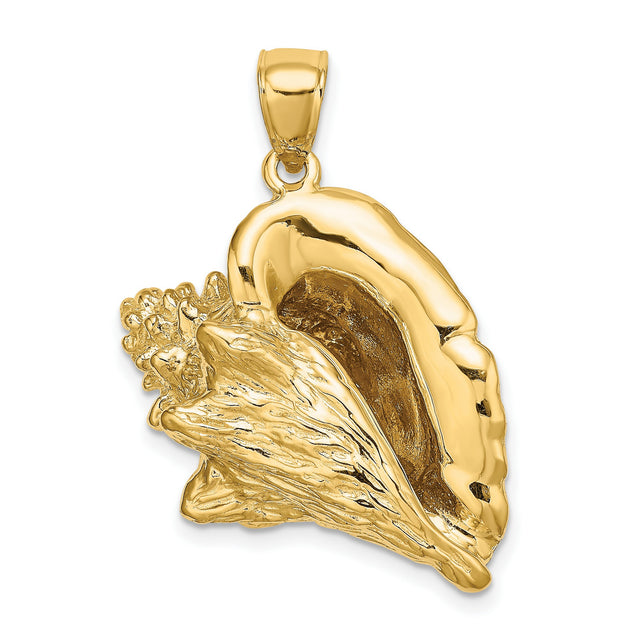 14k Yellow Gold Conch Shell Pendant, Detailed Ocean Charm, Nautical Beach Jewelry for Women or Unisex