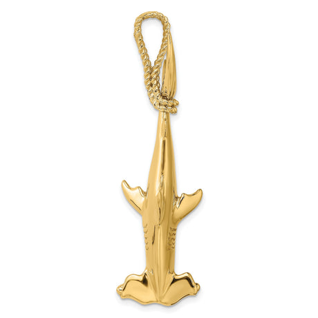 14k Yellow Gold Hammerhead Shark Pendant, Nautical Marine Animal Charm for Men or Unisex