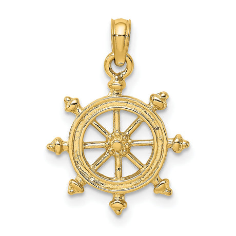 14k Yellow Gold Ship Wheel Pendant, Nautical Charm, Marine Adventure Symbol for Men or Unisex