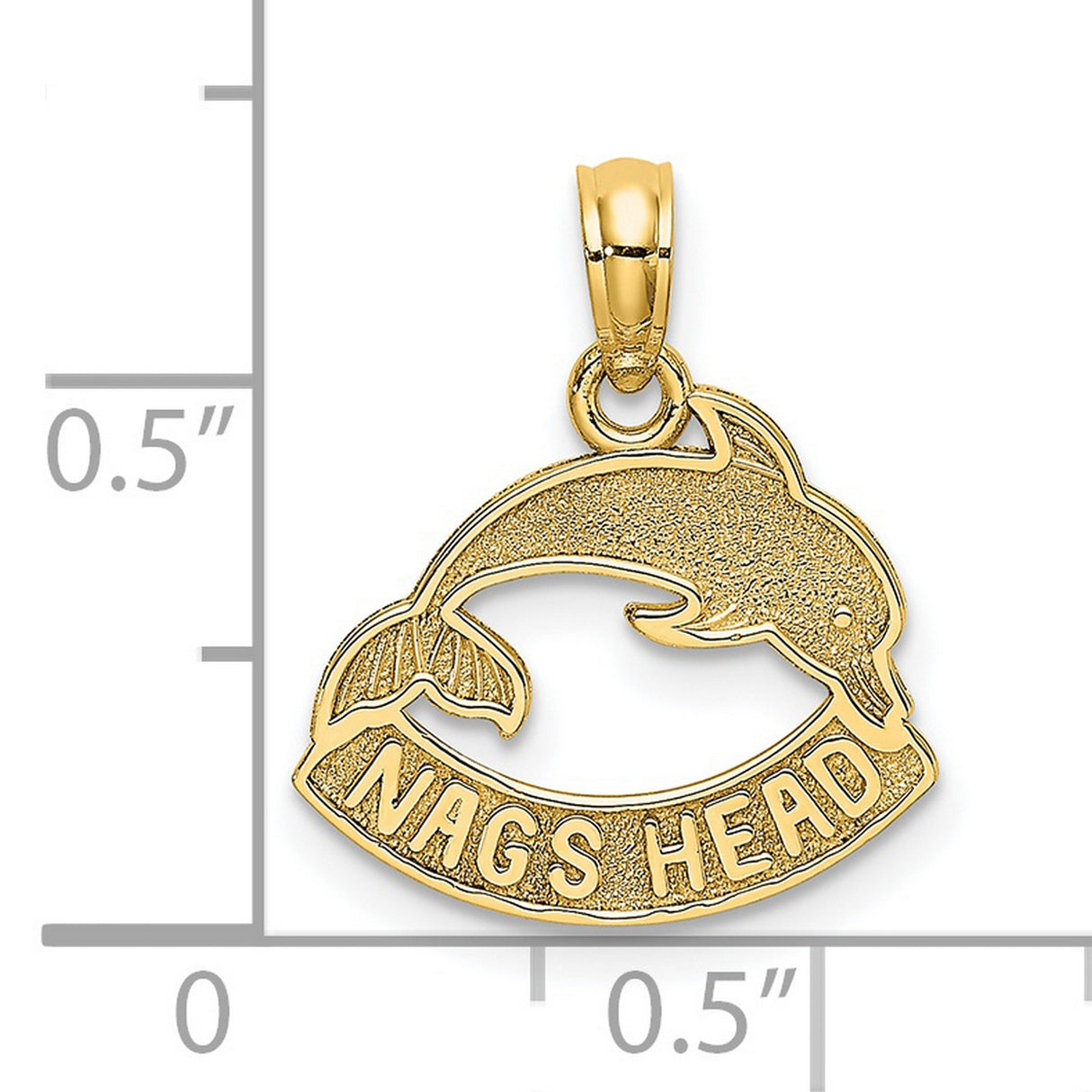 14k Yellow Gold Dolphin Pendant with Nags Head Engraving, Nautical Ocean Life Charm