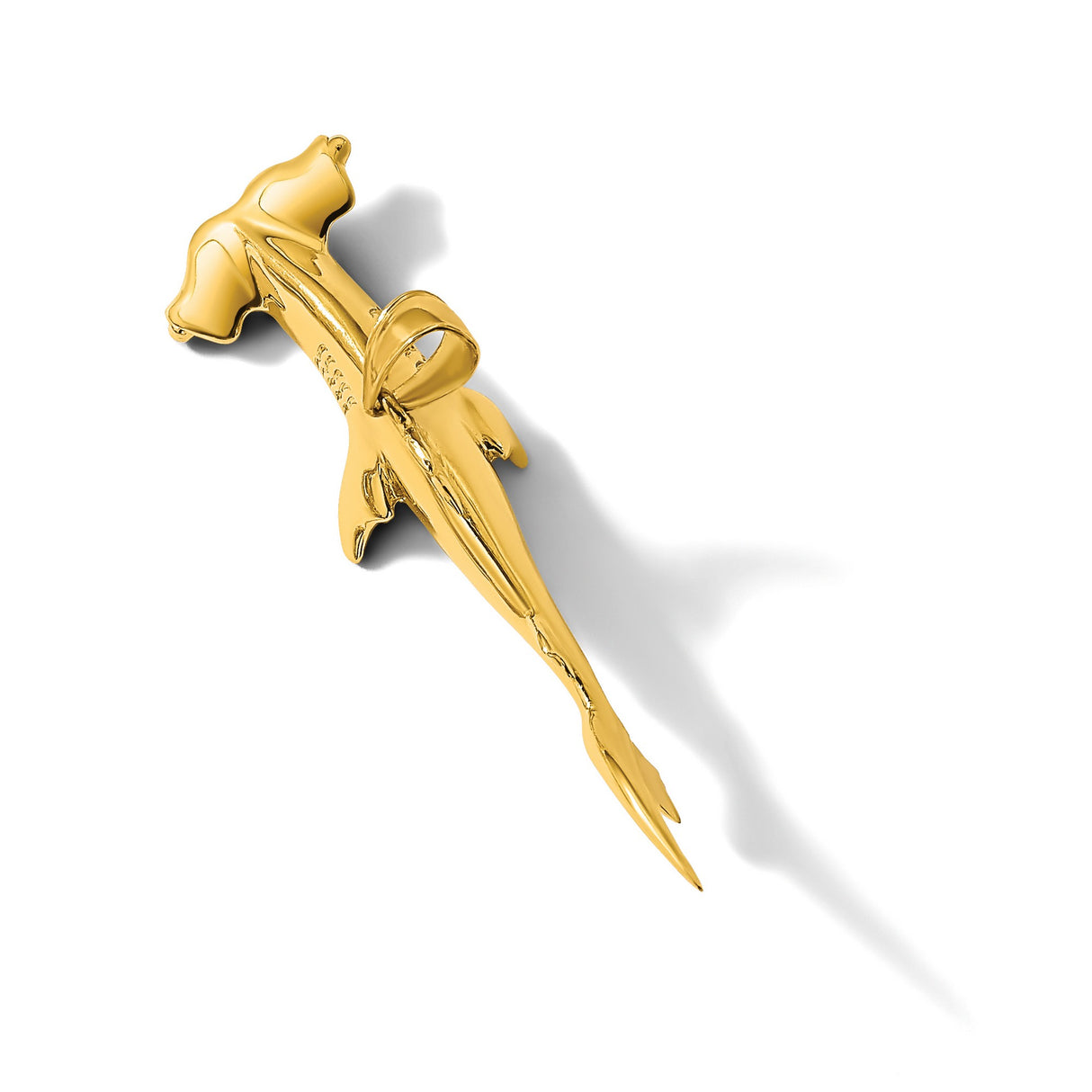 14k Yellow Gold Shark Pendant with Detailed Great White Design, Nautical Charm for Men or Unisex