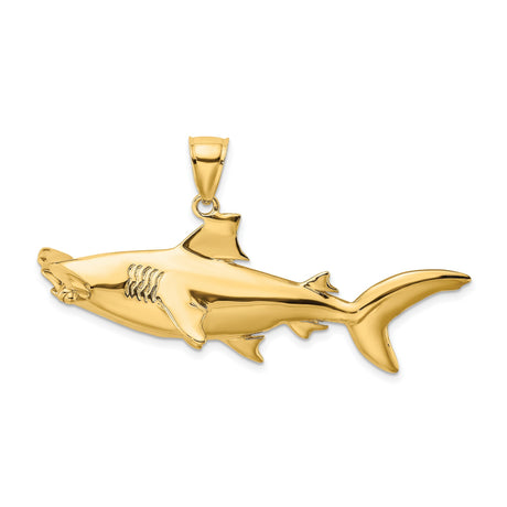 14k Yellow Gold Shark Pendant with Detailed Great White Design, Nautical Charm for Men or Unisex