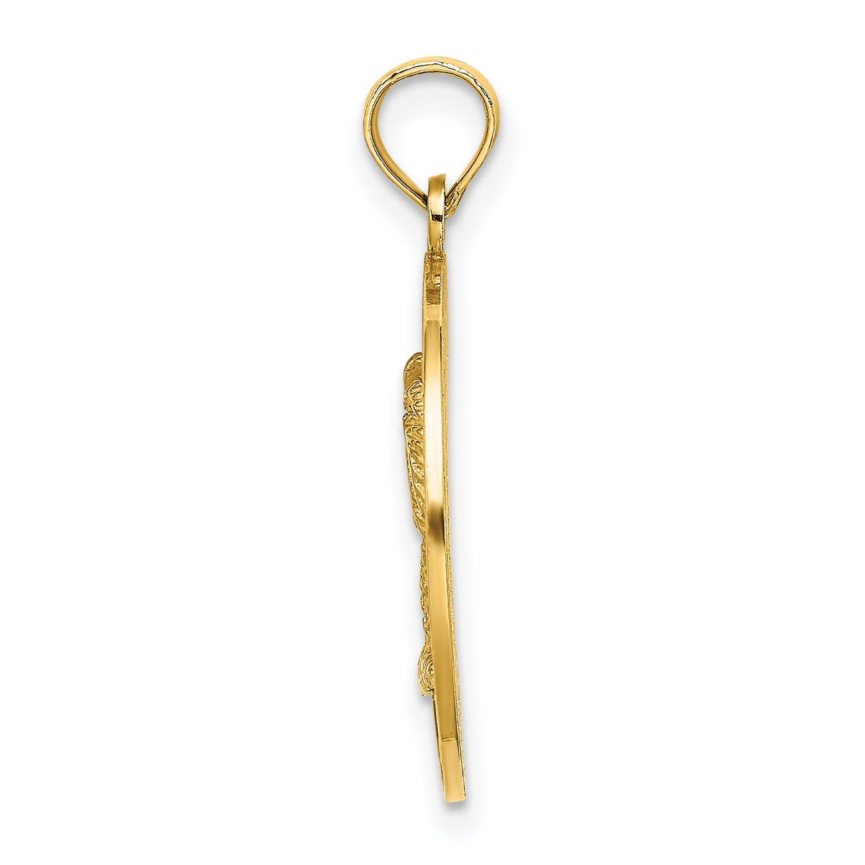 14k Yellow Gold Pendant with Palm Tree and Textured Border, Beaufort SC Charm