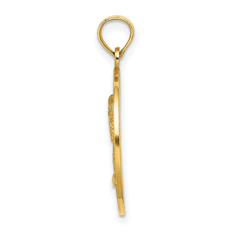 14k Yellow Gold Pendant with Palm Tree and Textured Border, Beaufort SC Charm