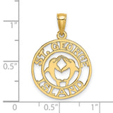 14k Yellow Gold St George Island Pendant with Heart-Shaped Dolphin Design