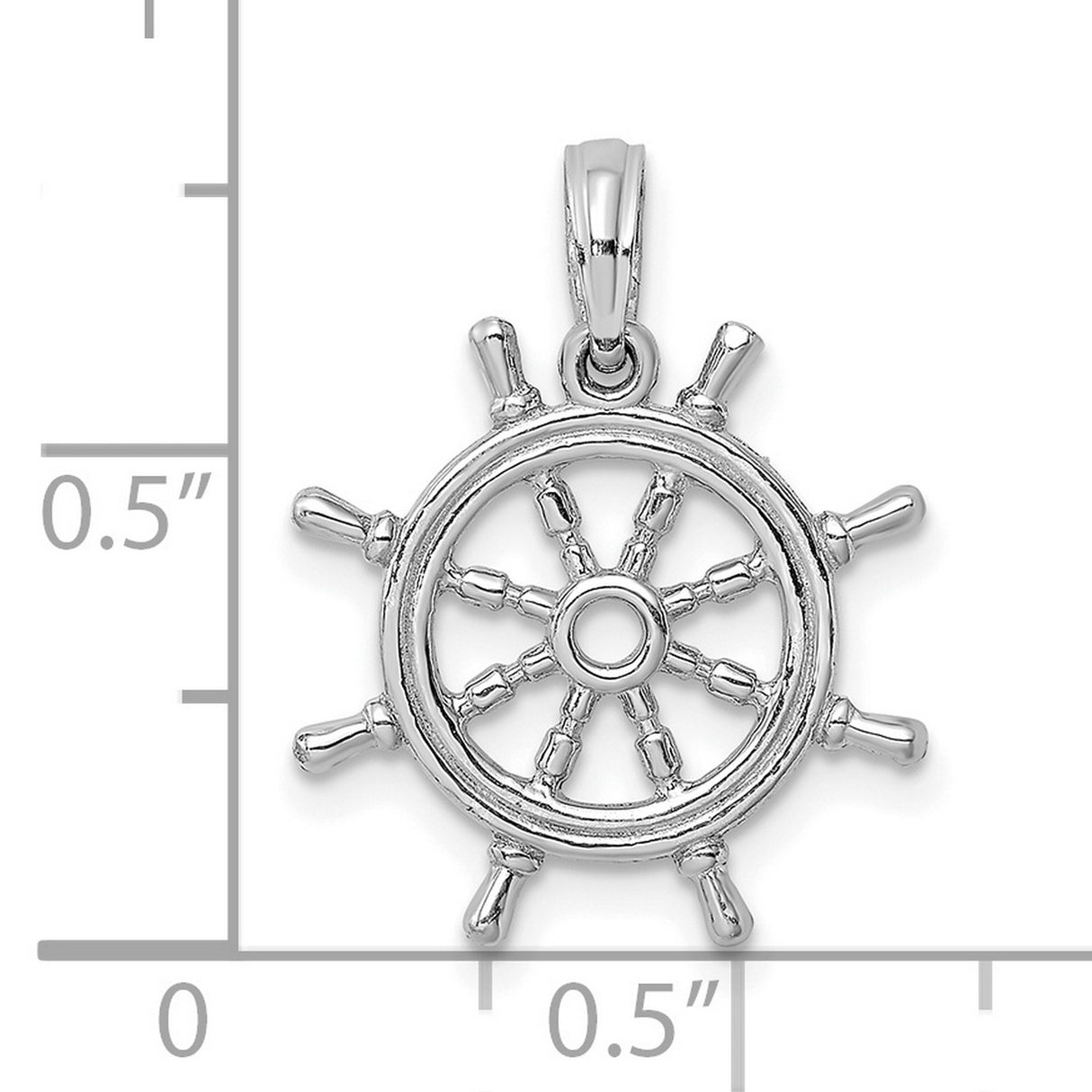 14k White Gold Nautical Ship Wheel Pendant, Polished Finish, Maritime Theme for Men and Women
