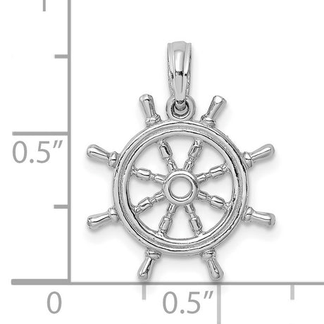 14k White Gold Nautical Ship Wheel Pendant, Polished Finish, Maritime Theme for Men and Women