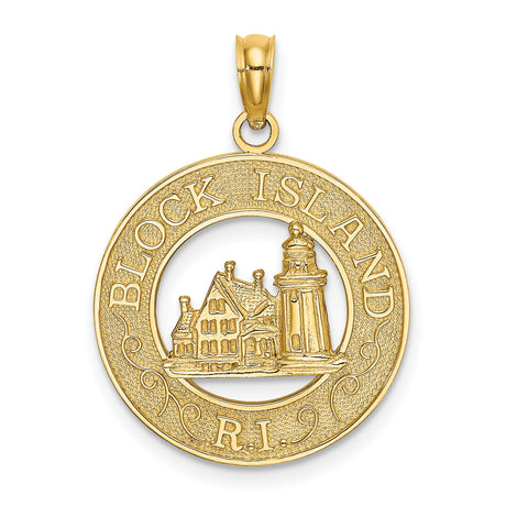 14k Yellow Gold Block Island Lighthouse Pendant, Nautical New England Charm, Rhode Island Keepsake