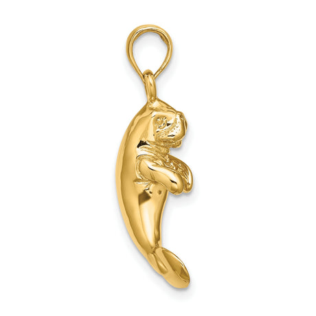 14k Yellow Gold Manatee Pendant, Detailed Sea Cow Charm, Nautical Marine Life Jewelry