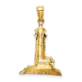 14k Yellow Gold Lighthouse Pendant with Cottage and Rocky Coast, Nautical Coastal Scene Charm