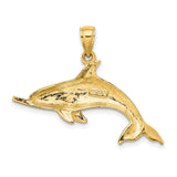 14k Yellow Gold Dolphin Pendant, Leaping Ocean Animal Charm for Women