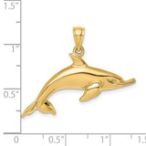 14k Yellow Gold Dolphin Pendant, Leaping Ocean Animal Charm for Women