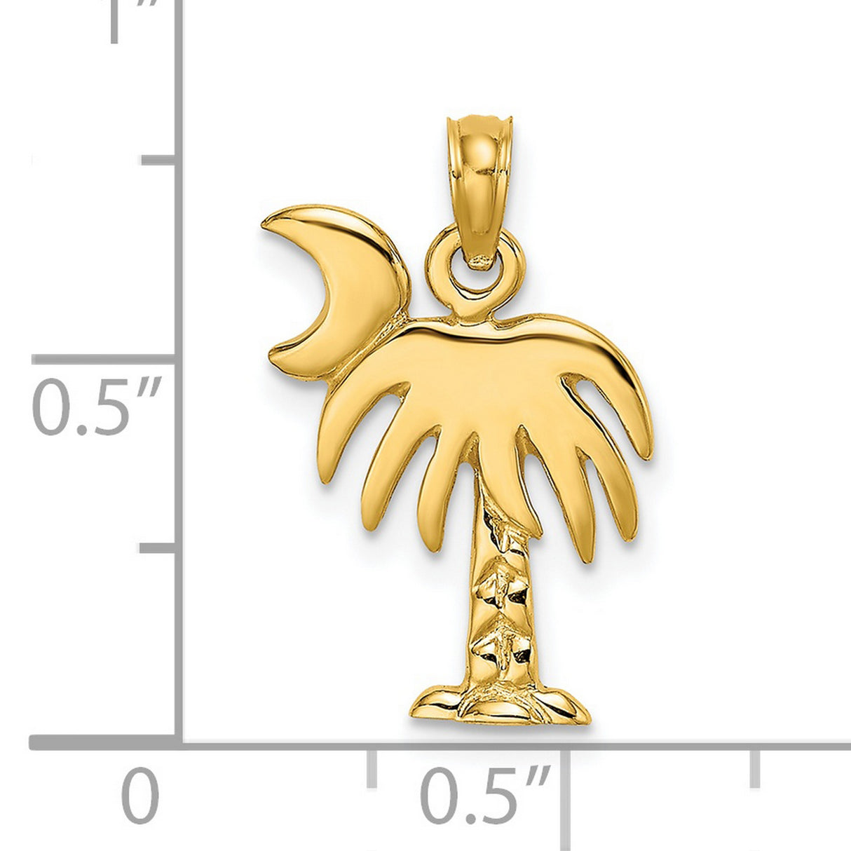 14k Yellow Gold Palm Tree Crescent Moon Pendant, South Carolina State Charm, Coastal Theme