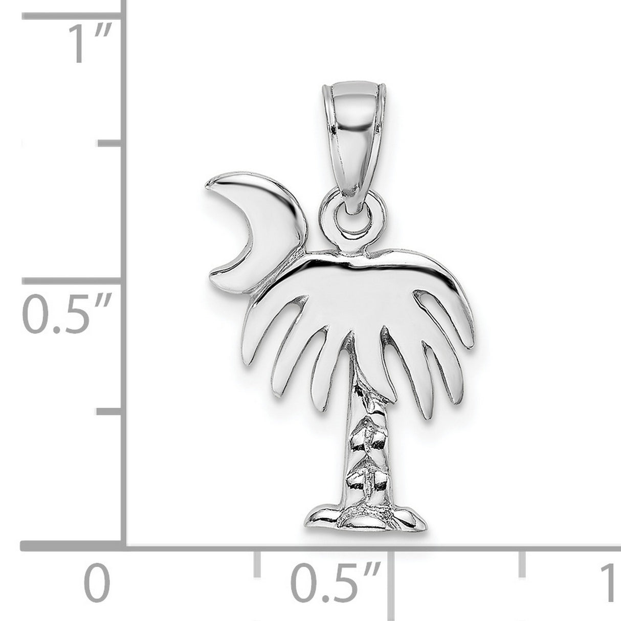 14k White Gold Palm and Crescent Moon Pendant, South Carolina State Symbol Charm