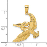 14k Yellow Gold Flying Pelican Pendant, Nautical Bird Charm with Feather and Beak Detail