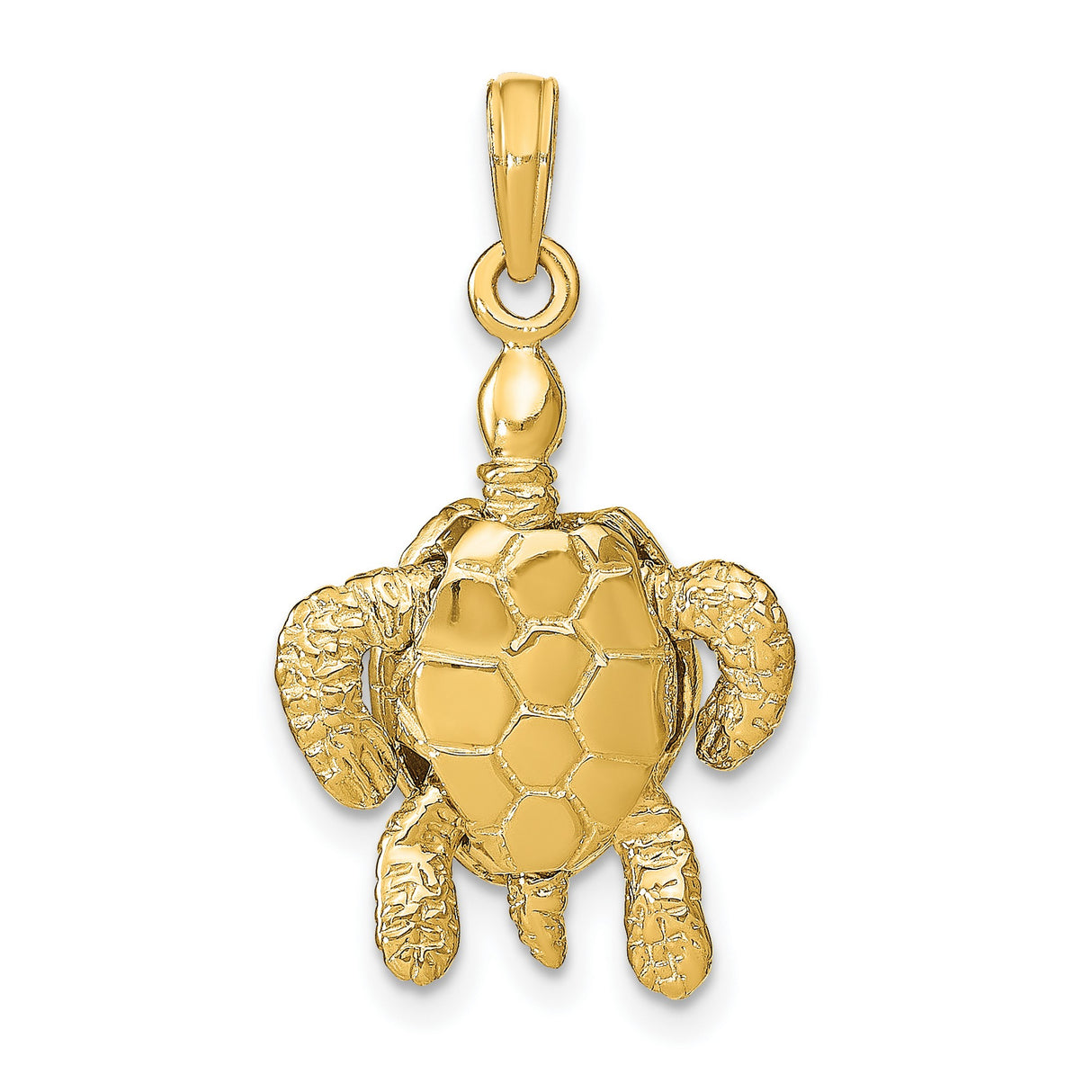 14k Yellow Gold Sea Turtle Pendant with Textured Shell and Flippers, Ocean-Inspired Jewelry Charm