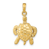 14k Yellow Gold Sea Turtle Pendant with Textured Shell and Flippers, Ocean-Inspired Jewelry Charm