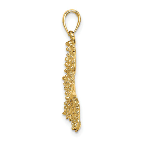 14k Yellow Gold Starfish Pendant with Textured Design, Ocean Theme Charm for Women