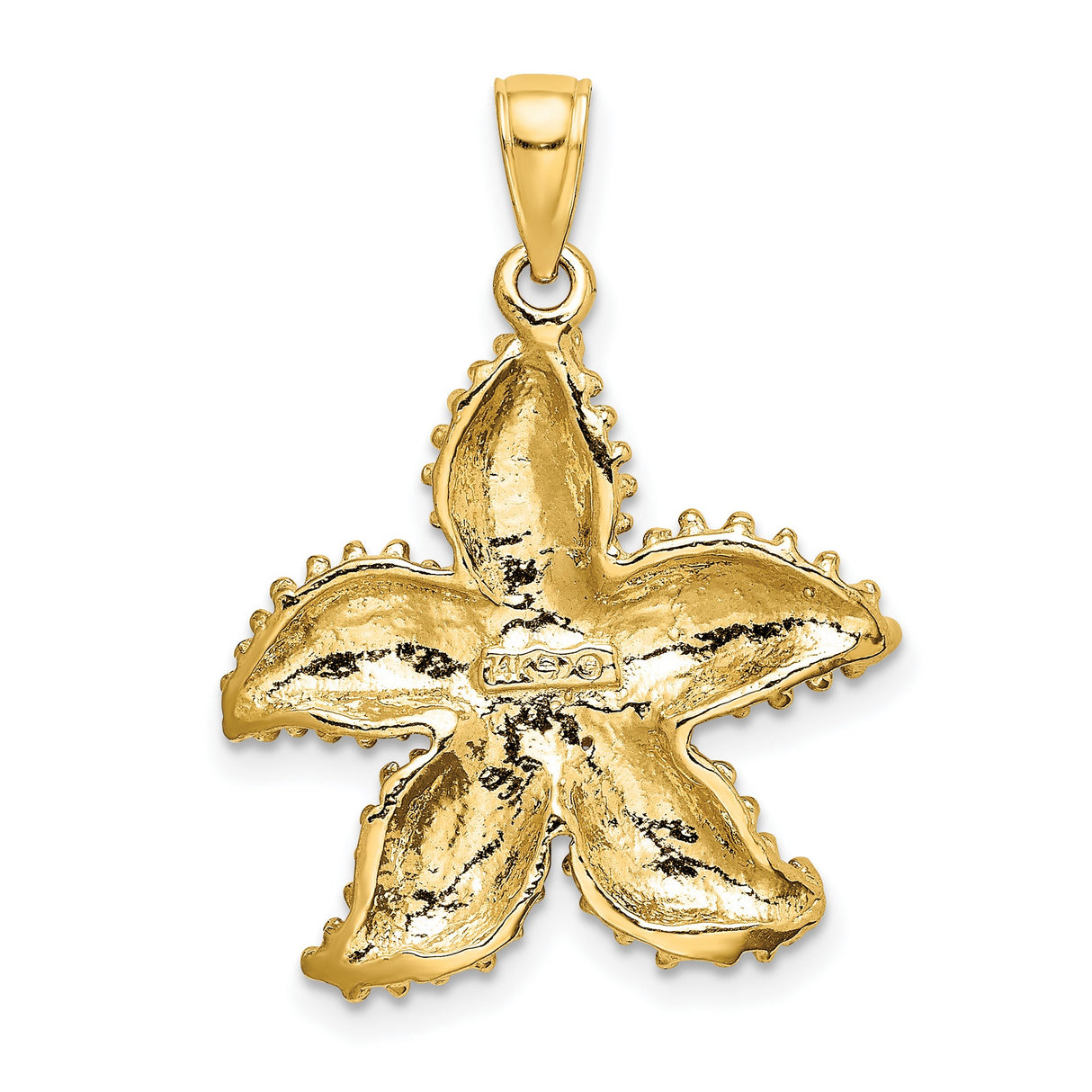 14k Yellow Gold Starfish Pendant with Textured Design, Ocean Theme Charm for Women
